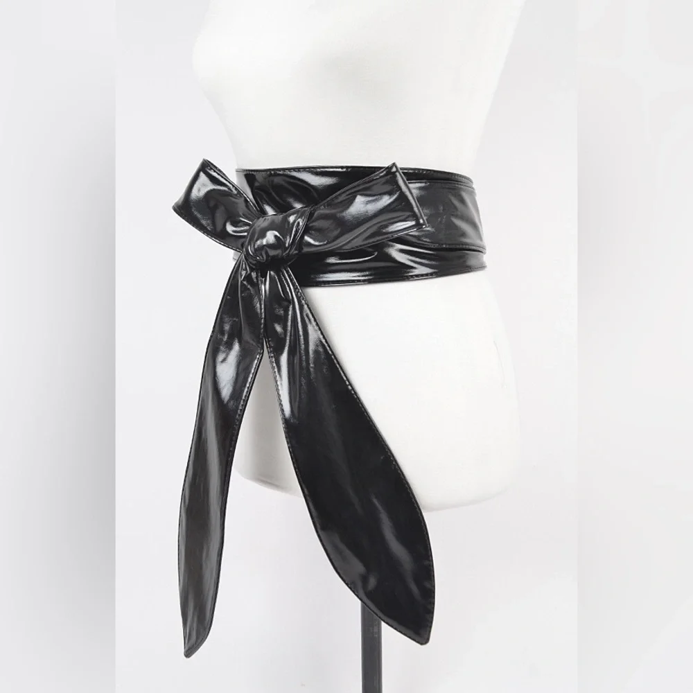 Metallic Vegan Leather Obi Statement Belt